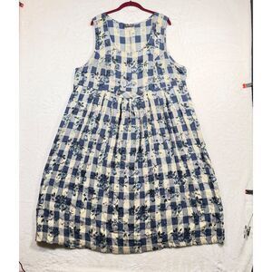 Vintage Impulsive 22W Blue Gingham Floral Sleeveless Dress Cottagecore USA Plus